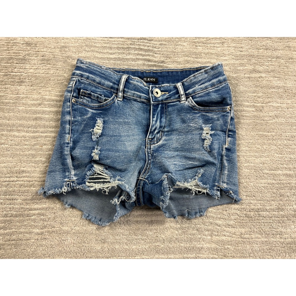 Elite Jeans Denim Shorts Womens 5/27 Blue Distressed Frayed Hem 523112H Stretch
